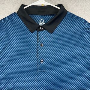 Deolax Polo Shirt‎ Mens XXL Blue Geometric Pattern Stretch Golf Casual Outdoor